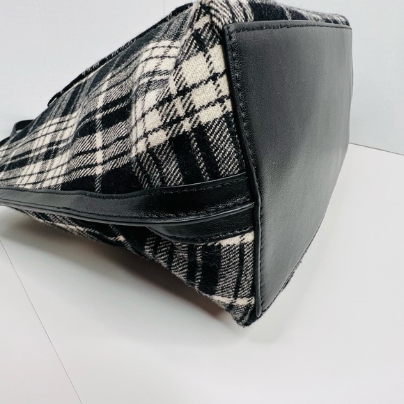 Rebecca Minkoff Megan Tote Wool Flannel Black White Plaid - Picture 6 of 11